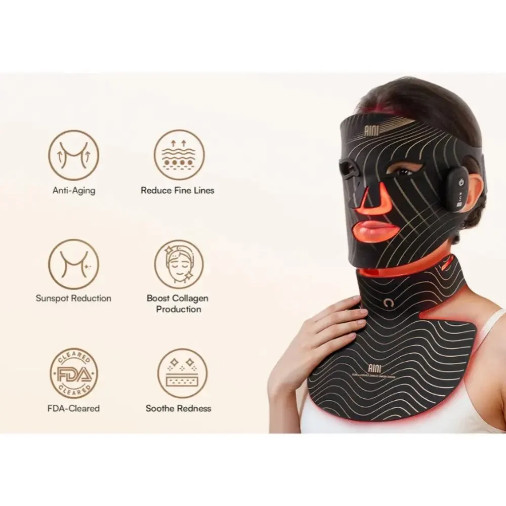 INIA Red Light Therapy Set Face Neck & Chest LED Mask NIR Complete Kit Boxes